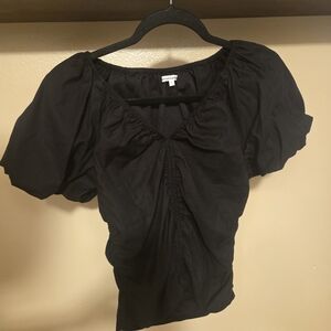Reformation Black Puff Sleeve Blouse